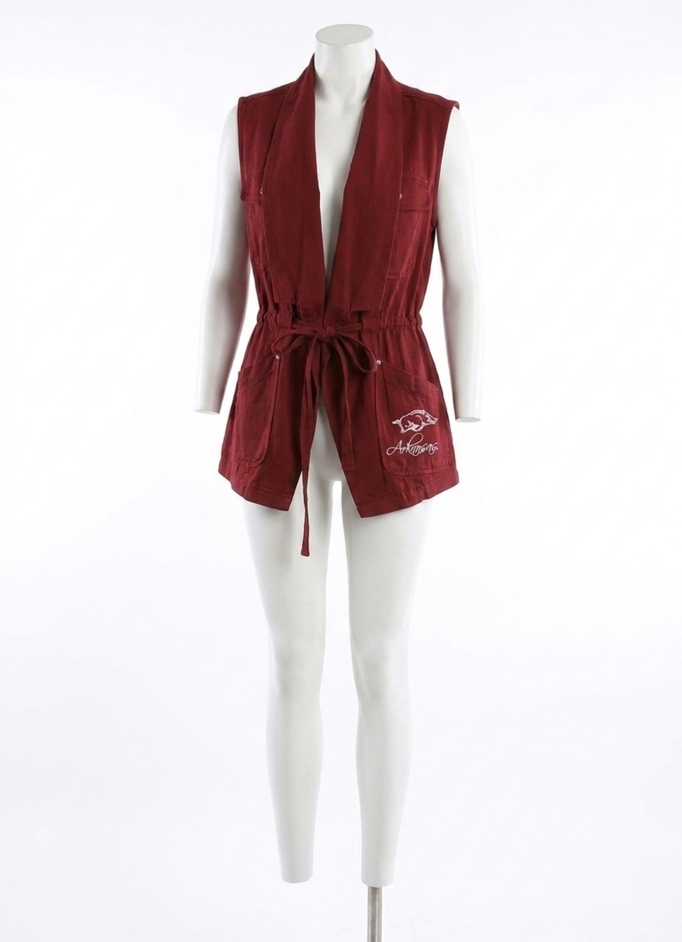 NEW GAMEDAY COUTURE university of arkansas logo drawstring vest in red